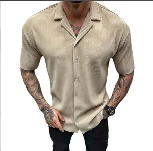 Nueva camisa de verano de manga corta de color sólido para hombre