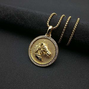 yunnique Stainless Steel Gold Plated Horse Head Pendant Necklace With Diamond Encrusted <b>Edge</b> For Men Women Gift Jewelry - Product Image 3