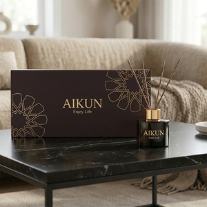 Aikun Distributors Warm Boutique Custom Wide Rigid Box Amber Glass White Tea Private Label <b>Reed</b> <b>Diffuser</b> Set For Gift Shop - Product Image 1