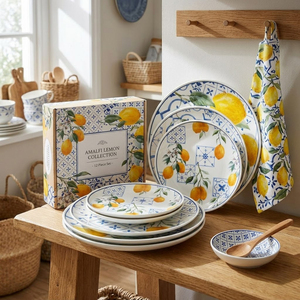 <span class=keywords><strong>Service</strong></span> <span class=keywords><strong>de</strong></span> vaisselle créatif <span class=keywords><strong>en</strong></span> céramique motif citron et floral, <span class=keywords><strong>en</strong></span> <span class=keywords><strong>porcelaine</strong></span> bleue et blanche, pour mariages, événements, fêtes, maison et cuisine - Product Image 4