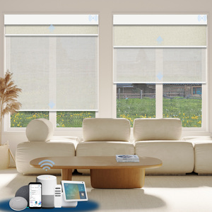 Stores occultants doubles modernes en tissu uni, <span class=keywords><strong>motorisés</strong></span>, électriques, à batterie, intelligents, horizontaux, avec écran solaire intégré - Product Image 2