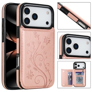 เคสหนัง PU ลายดอกนูน สำหรับ iPhone 17 Air 15 16 Pro Max พร้อมกระเป๋าสตางค์สำหรับผู้หญิง - Product Image 1