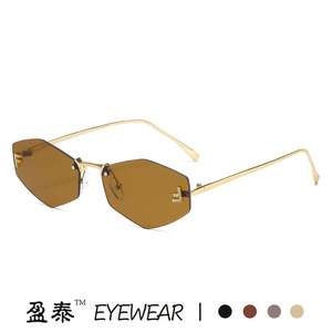 Lunettes de soleil polygonales sans monture en forme de F, en métal, UV400, pour femmes, couleur or - Product Image 5
