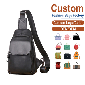 Bolso de pecho para hombre de piel de vaca negra con correa de nailon |   Fabricación Personalizada OEM/ODM para Marcas de Ropa Urbana y Streetwear - Product Image 1