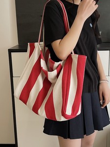 กระเป๋าผ้าใบขนาดใหญ่เป็นมิตรต่อสิ่งแวดล้อมสำหรับผู้หญิงกระเป๋าสะพายไหล่ลายทางส่วนตัวกระเป๋าใส่ทำ<span class=keywords><strong>งาน</strong></span>และช็อปปิ้ง - Product Image 3