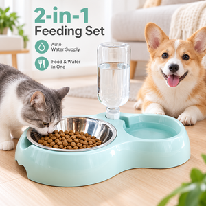 2- In-1 Pet Feeding <strong>Set</strong> Stainless Steel <strong>Bowl</strong> Automatic Water Dispenser Pet Feeding <strong>Bowl</strong> <strong>Set</strong> for <strong>Dog</strong> and Cat - Product Image 2
