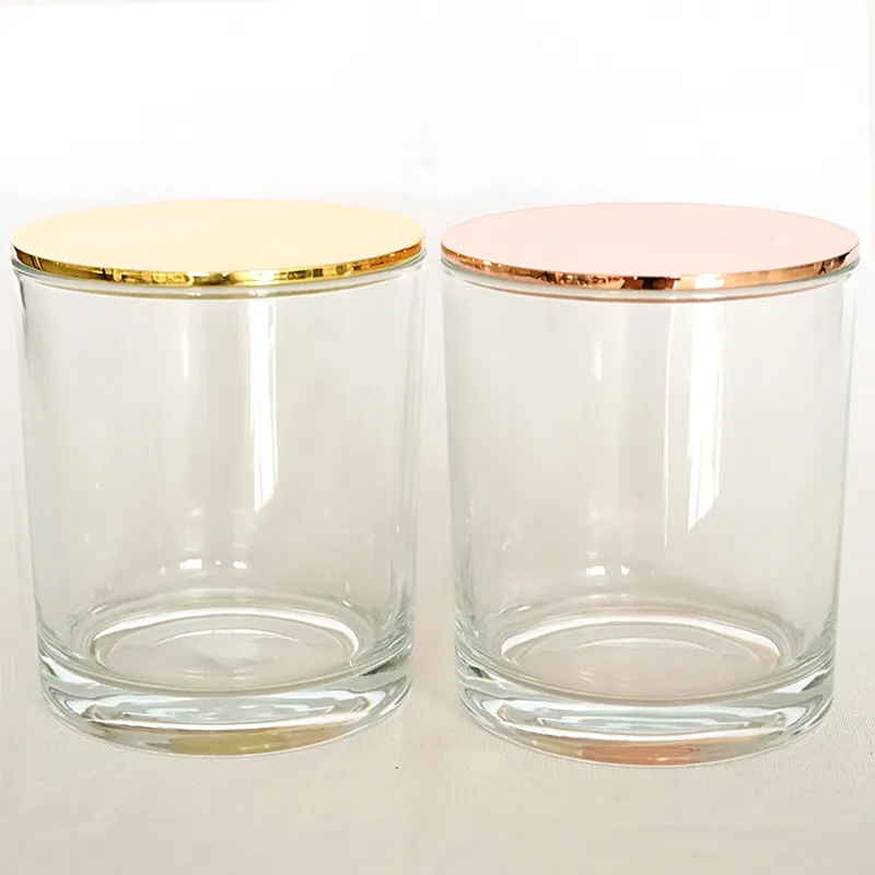 Manufacturer supply 6oz 8oz 10oz transparent clear empty candle glass jar with metal lid in bulk