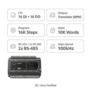 Delta DVP32ES200T PLC 16DI 16DO Transistor 16K Pas 100kHz Impulsion RS-232/485 pour l'automatisation - Product Image 2
