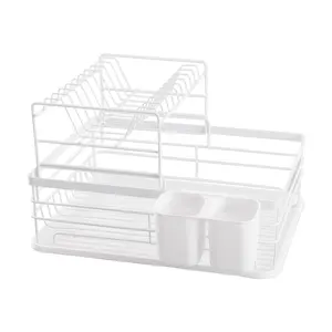 BAOYOUNI-Soporte de secado de vajilla, estante blanco de 2 niveles para platos de cocina, con cable de Metal, soporte para mesa, almacenamiento de tazas, escurridor