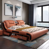 Modernes Luxus-Lederbett mit Verstellbarer Elektrischer Massagefunktion, Gepolstertes Kingsize-Bett mit Matratze und TV-Design