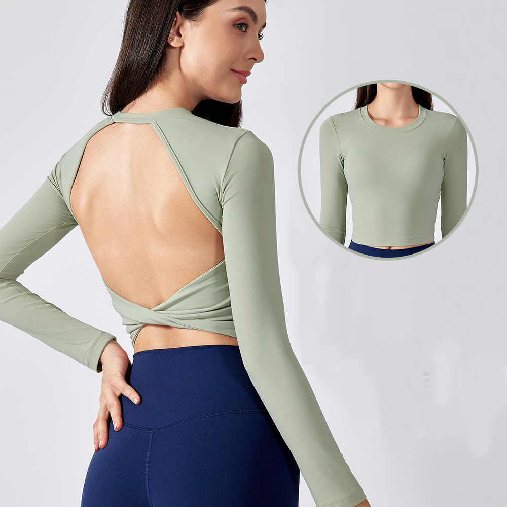Open Back Workout Fitness High Quality Custom Sports Yoga Gym Woman Long Sleeve Top