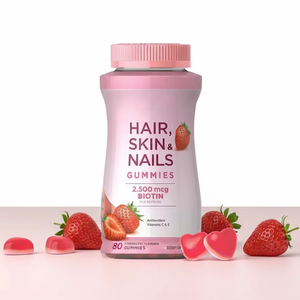 תוספי תזונה אורגניים לשיער, עור וציפורניים עם ביוטין בטעם תות, לנשים בוגרות, 2500 מיקרוגרם, 80 כמוסות, 40 מנות. - Product Image 1