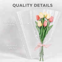 Sacs à fleurs en BOPP trapézoïdaux avec impression blanche, manchon d'emballage en plastique transparent pour bouquets de fleurs fraîches