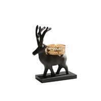 Porte-bougie chauffe-plat renne de Noël – Support de bougie renne noir et or pour décoration de table, décoration intérieure et cadeaux