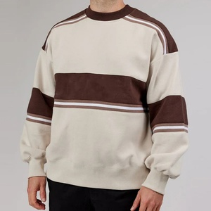 Sweat-shirts unisexes de sport en molleton éponge de haute qualité, personnalisés, à rayures côtelées, col rond marron - Product Image 6