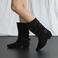 Nouvelle Arrivée LUOQIAO Chaussures de Jazz Noires en Daim pour Femme, Bottes de Danse Montantes à Talon Bas, Semelle Souple, Talon de 1 cm, Modèle L684