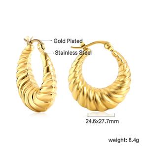 Modernos Pendientes de Aro Gruesos Redondos con Diseño de Croissant, Joyería de Acero Inoxidable, Bañados en Oro de 18K, Pendientes de Declaración para Mujer - Product Image 3