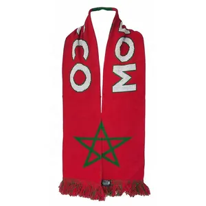 Acrylic Fibers Material Football Fan Custom Logo Morocco Flag Knitting Scarf For Soccer Club Fans Souvenir Scarf