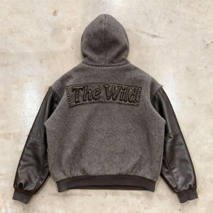 جاكيت جلدي شتوي للرجال مع تطريز ثلاثي الأبعاد، أزياء الشارع الحضرية، قماش كشمير، إغلاق بسحاب، خدمة تصنيع حسب الطلب متاحة - Product Image 3