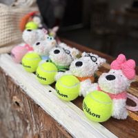 Pull de tennis Westie en peluche - Ensemble cadeau assorti pour couple, adorable poupée de chien sur le thème du sport avec raquette et porte-clés de tennis