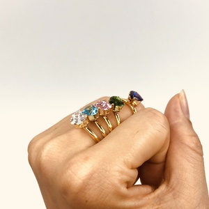 Anillo de Acero Inoxidable Moderno con Piedras Preciosas de Colores, Anillo de Diamantes con Engaste de Garra y Baño PVD para Mujer - Product Image 5