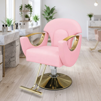 Fauteuil de Barbier Inclinable Moderne en Cuir Synthétique de Luxe avec Pompe Hydraulique Professionnelle et Cadre Doré pour Usage Commercial en Salon