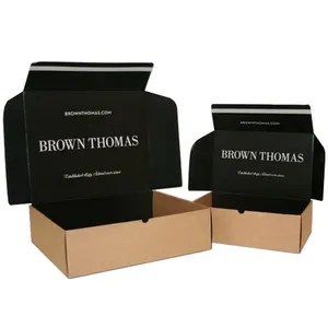 Customized logo gold foil matte black paper corrugated jewelry shipping boxes wig clothes gift kraft mailer box with zipper