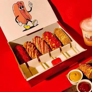 カスタム印刷されたアイボリーペーパーボート型ホットドッグ用紙製食品包装ワッフルトレイ段ボールバーガーコーンドッグシャックボックス（蓋付き） - Product Image 4