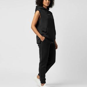 Sudadera con Capucha Personalizada para Mujer, Diseño Sólido, Chaleco sin Mangas, Abertura Lateral, Bolsillo, Invierno, Tinte Liso, Ajuste Holgado - Product Image 3