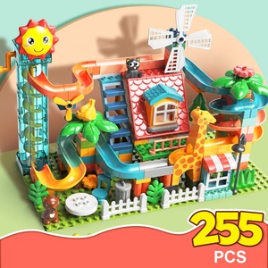 255 Parça Mermer Parkuru Cennet Kaydırağı Yapım Blokları Seti DIY Mermer Labirent Parkuru Yuvarlanan Top Tuğlaları Yapım Oyuncağı Asansörlü - Product Image 2