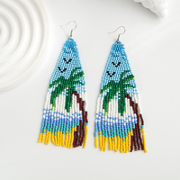 Anting-anting liontin manik-manik buatan tangan warna-warni bergaya Bohemia dengan rumbai, dilapisi rhodium imitasi untuk perhiasan ulang tahun wanita