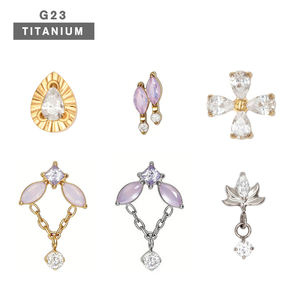 Clous d'oreille Lotus F136 en titane plaqué or 18 carats avec zircon australien, chaîne filetée à l'intérieur, bijoux de piercing pour lèvre, pour mariage - Product Image 2