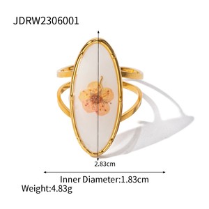 Bague INS Fashion haut de gamme en fleur de prunier stabilisée, plaquée or 18 carats, en acier inoxydable, avec fleur séchée en résine en forme de cœur - Product Image 2