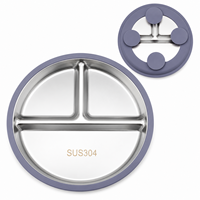 Ensemble de vaisselle pour bébé en acier inoxydable, assiette, bavoir en silicone étanche et cuillère, personnalisable en gros, sans BPA, pour l'alimentation des enfants