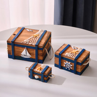Boîte de rangement en bois méditerranéenne 3-en-1 avec logo personnalisé, décoration intérieure, boîte à bijoux, 3 tailles, autocollants marins, oiseaux marins, étoiles de mer, bougies