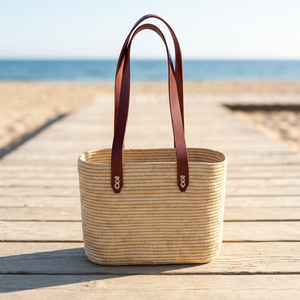 Natural Baskets Handmade Raffia Basket Two Handles Minimalist Design Open Top Home Decoration Straw Lining Advertising Chinese - Product Image 4