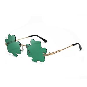 Gafas de sol Clover Shield sin montura, verdes, unisex, ligeras, decorativas para el Día de San Patricio, con espejo, sin marco, de metal - Product Image 4