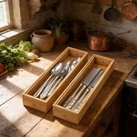 Boîte de rangement pour tiroir de cuisine en bambou, boîte de rangement pour vaisselle en bois, diviseur de tiroir profond multifonctionnel