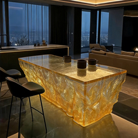 Table de bar en verre cristal de qualité supérieure avec plateau en résine époxy, design carré moderne pour bar à domicile, hôtel, utilisation commerciale, mobilier durable