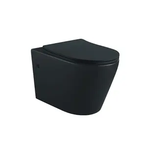 现代设计厂家价格壁挂式Wc全釉面冲水马桶一体式陶瓷潮州工厂黑色马桶