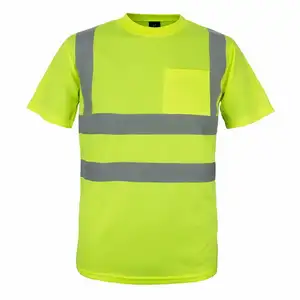 ซัพพลายโรงงานที่เพิ่มขึ้นสีเหลือง Hi Viz แขนสั้นก่อสร้างเสื้อเครื่องแบบ