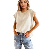 Saodimallsu Pull léger en tricot pour femme, col rond, coupe ample, couleur unie, décontracté, été