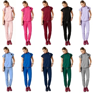 Women Hospital <b>Scrub</b> Set Short Sleeve Moisture Wicking Knitted Split Uniforms For Dental Cosmetic Surgery - Product Image 4