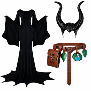 Conjunto de Disfraz de <span class=keywords><strong>Rey</strong></span> Brujo de Halloween: Tocado con Cuernos, Vestido de Bruja, Cinturón con Bolsa para Frascos de Pociones, Accesorios para Juego de Rol, Cosplay, TV y Cine - Product Image 1