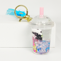 Porte-clés créatif en acrylique avec panda de dessin animé mignon, breloque à paillettes liquides flottantes, imprimé UV, couleur personnalisée