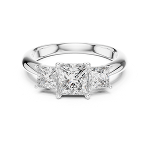 Anillo Elegante Clásico de Princesa con Tres Piedras, Anillo con Halo de Diamantes, Plata de Ley 925, Regalo de Aniversario o Boda - Product Image 3