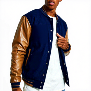 Men's PU Leather Sleeve <b>Vintage</b> <b>Varsity</b> <b>Jacket</b> Custom Embroidery Letterman Coat Windproof Winter Casual Wear - Product Image 1