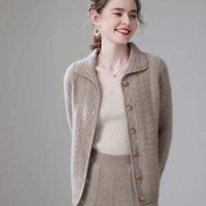 <span class=keywords><strong>Cardigan</strong></span> in Cashmere Mongolo Personalizzato per Donne, Maglieria <span class=keywords><strong>Aran</strong></span> con Collo a Polo, Giacca Morbida, Fornitore Elite di Cashmere - Product Image 2