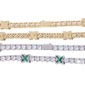 Tarnish Free Hip Hop 5mm Zircon Tennis <b>Chain</b> Four Leaf Necklace Women Simple High Quality Zircon Jewelry Set - Product Image 5