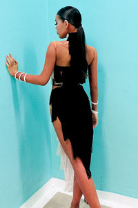 ชุดเต้นลาตินแบบใหม่จาก Vennystyle |   ชุดรัดรูปคอเชือกแบบหรูหรา ปักลายดอกไม้ ผ้ายืด/ผ้าฝ้าย ตัดเย็บอย่างประณีต - Product Image 6